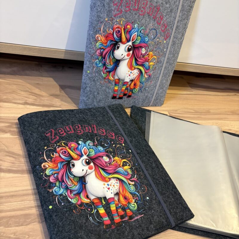 Zeugnismappe Einhorn - Hülle+Datum, Dunkelgrau